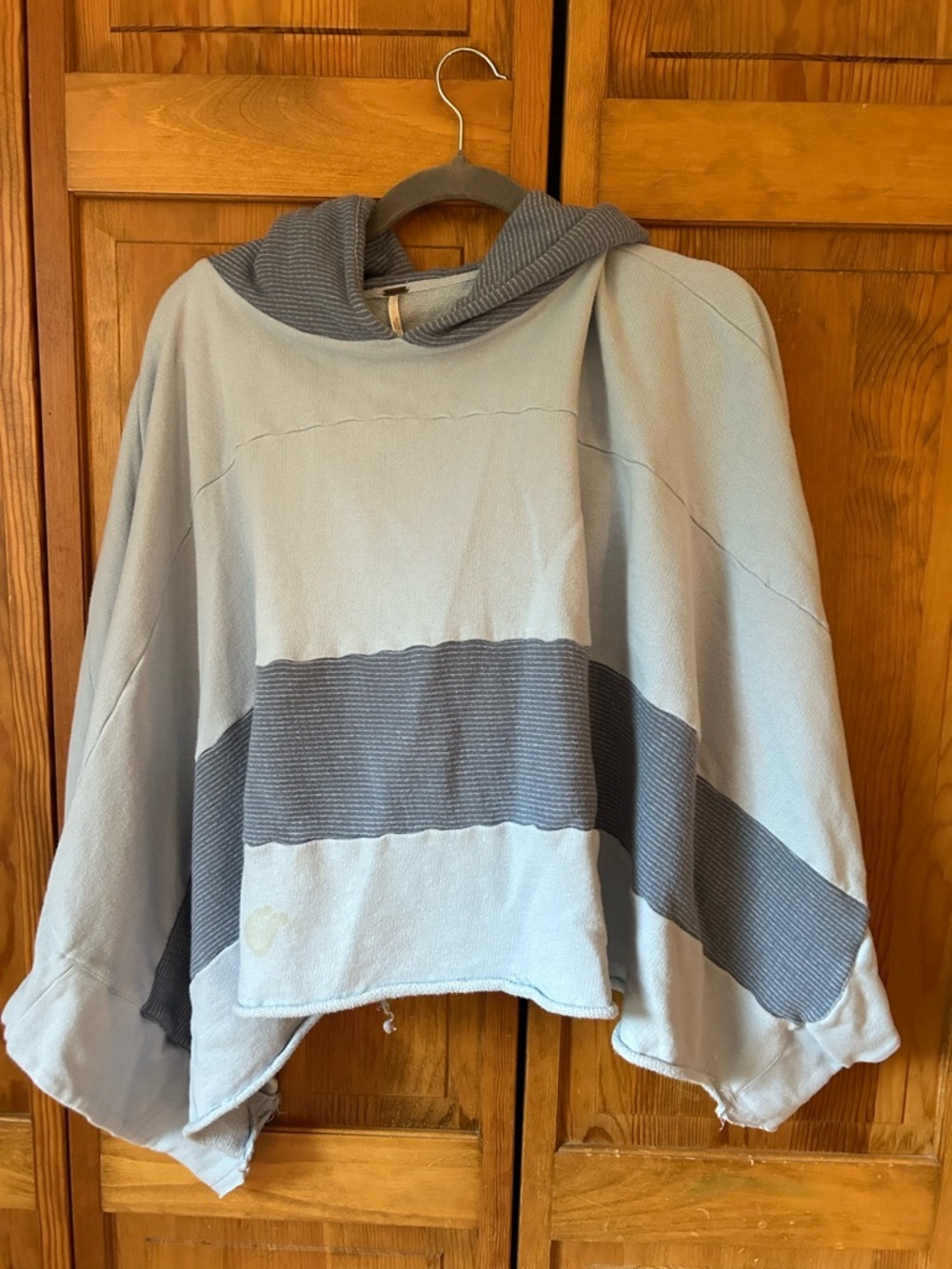 Free People Blue Striped Hooded Poncho